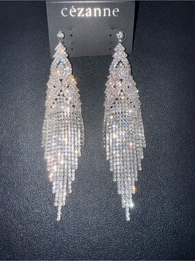 Cezanne Silver Crystal Fringe Drop Earrings